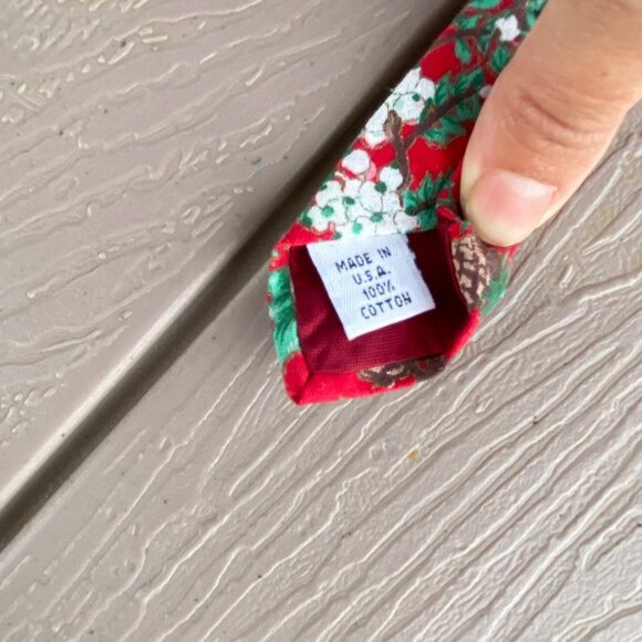 Vintage Christmas Poinsettias Neck Tie Silk Red Floral Career Professional Mens - Picture 7 of 12